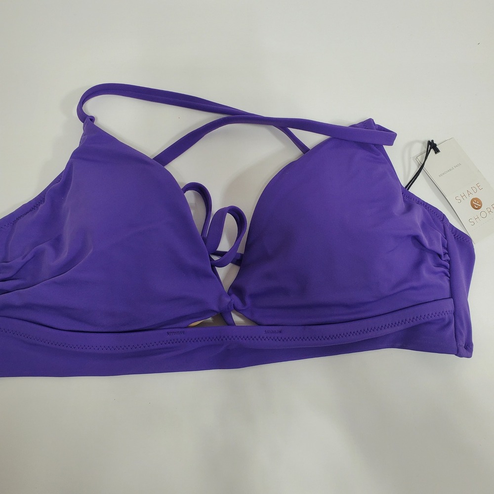 Shade Shore Purple String Bikini Top Size 36B Removable Pads V Neck‎